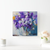 Hübsche Vintage violette Blumen Quadratische Wanduhr (Zuhause)