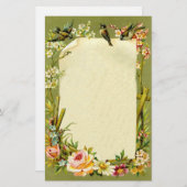 Hübsche Vintage Vogel-u. Blumen-Grenzdekoration Briefpapier (Vorne/Hinten)