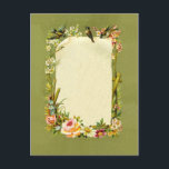 Hübsche Vintage Vögel und Blume Grenzdekoration Postkarte<br><div class="desc">Wirklich schöne antike Grenze mit einem weißen Stück Pergamentpapier, umgeben von Wildvögeln und hübschen Blume, entworfen mit Vintagen Illustrationen mit freundlicher Genehmigung von The Graphics Fairy. Sie können ganz einfach Ihre eigene Textempfindlichkeit im Leerzeichen hinzufügen oder Fotos hinzufügen, um Ihr eigenes personalisiertes Design zu erstellen. Bilder auf verschiedenen Geschenken und...</div>