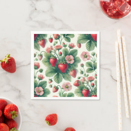 Hübsche Vintage Wasserfarbe SommerErdbeeren Serviette