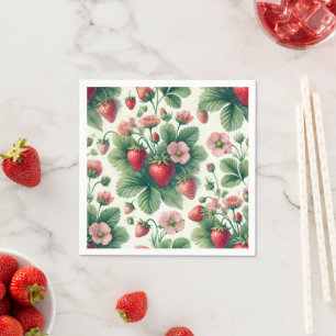 Hübsche Vintage Wasserfarbe SommerErdbeeren Serviette