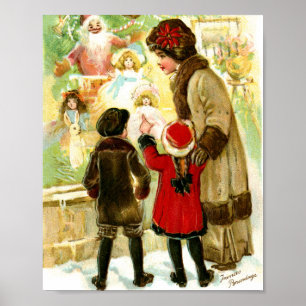 Hübsche Vintage-Weihnachtsillustration Poster