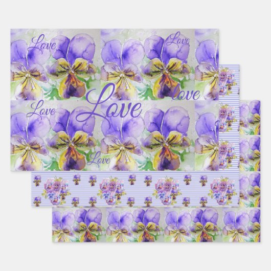 Hübsche Viola Blume Lila Muster Liebe Geschenkpapier Set (Set)