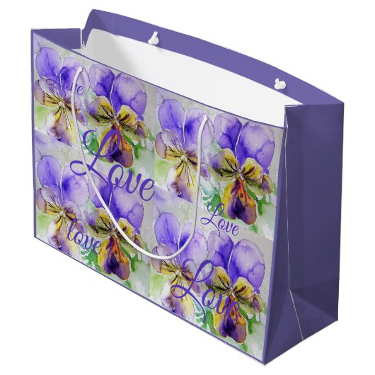Hübsche Viola Blume Lila Muster Liebe Große Geschenktüte (Rückseite Schrägansicht)