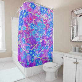 Hübsche Violett-Blau- und Limettengrüne Blume Duschvorhang