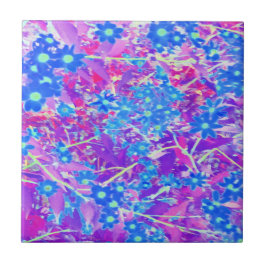 Hübsche Violett-Blau- und Limettengrüne Blume Fliese