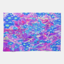 Hübsche Violett-Blau- und Limettengrüne Blume Geschirrtuch