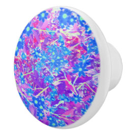 Hübsche Violett-Blau- und Limettengrüne Blume Keramikknauf