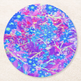 Hübsche Violett-Blau- und Limettengrüne Blume Runder Pappuntersetzer