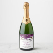 Hübsche Violett-Wasserfarben-Blume Hochzeit Schaumweinetikett (Vorderseite)