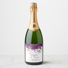 Hübsche Violett-Wasserfarben-Blume Hochzeit Schaumweinetikett