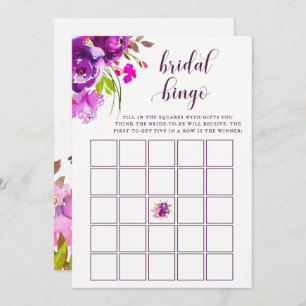 Hübsche violette Blumen  Brautparty Bingo Game Einladung
