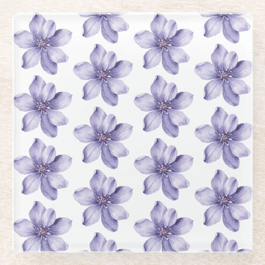 Hübsche violette Blumen Glasuntersetzer (Vorderseite)