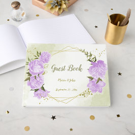 hübsche violette Blumen grün Blätter geometrisch Gästebuch