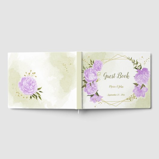 hübsche violette Blumen grün Blätter geometrisch Gästebuch (Voll)