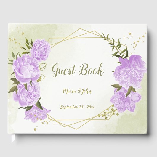 hübsche violette Blumen grün Blätter geometrisch Gästebuch (Vorderseite)