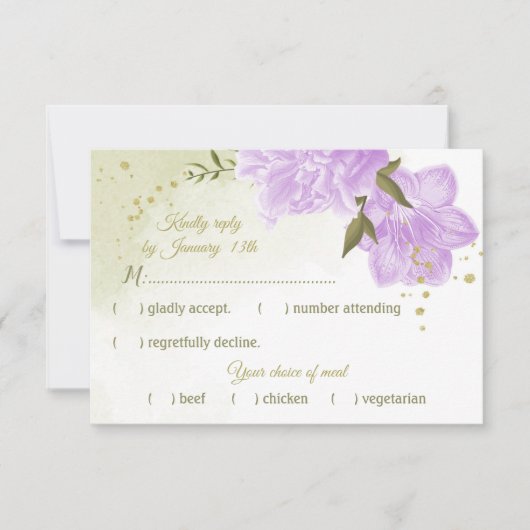 hübsche violette Blumen Grüne Blätter botanisch RSVP Karte (Vorderseite)