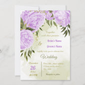 hübsche violette Blumen Grüne geometrische Hochzei Einladung (Vorderseite)
