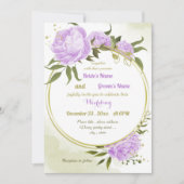 hübsche violette Blumen Grüne geometrische Hochzei Einladung (Vorderseite)