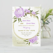 hübsche violette Blumen Grüne geometrische Hochzei Einladung (Stehend Vorderseite)