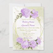 hübsche violette Blumen Grüne geometrische Hochzei Einladung (Vorderseite)
