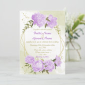 hübsche violette Blumen Grüne geometrische Hochzei Einladung (Stehend Vorderseite)