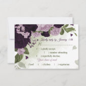 hübsche, violette Blumen, grüne Mahlzeit RSVP Karte (Vorderseite)