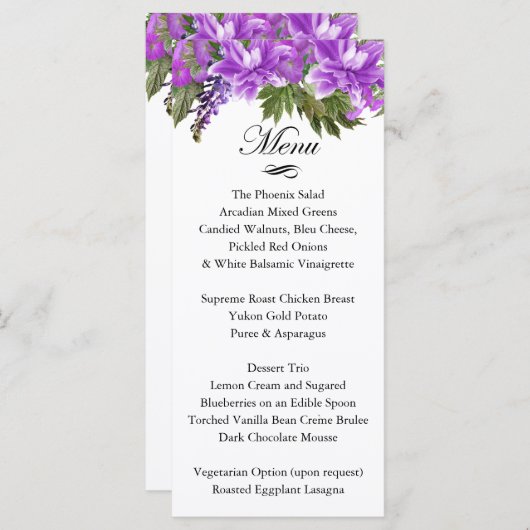 Hübsche violette Blumen - Menü Menükarte (Vorne/Hinten)
