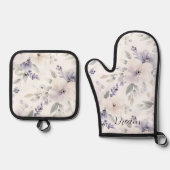 Hübsche violette Blumen Ofenhandschuh & Topflappen-Set (Vorderseite)