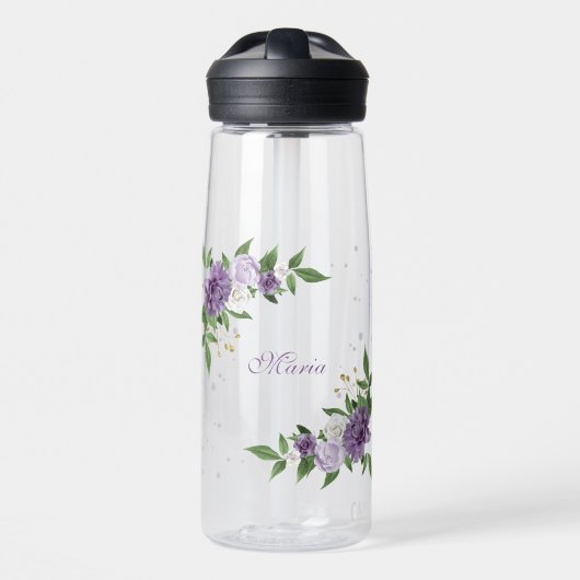 Hübsche violette Blumen Trinkflasche (Vorne)