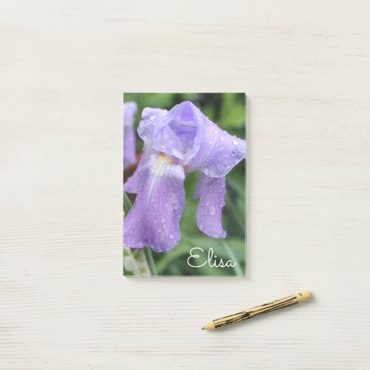 Hübsche violette nasse Iris Post-it Klebezettel (Auf Schreibtisch)