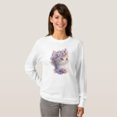 Hübsche violette Wasserfarben-Katze mit Flora T-Shirt (Vorne ganz)