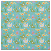 Hübsche Vögel und Blume auf Aqua Fabric Stoff (Muster)