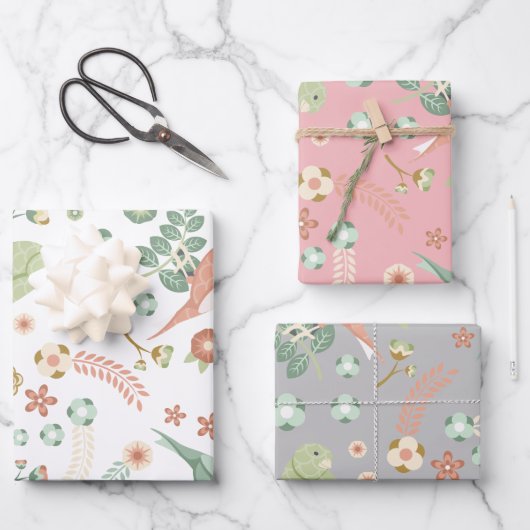 Hübsche Vögel und Blume Geschenkpapier Set (Vorderseite)