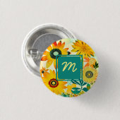 Hübsche Volkskunst-Blumen mit Monogramm Button (Vorne & Hinten)