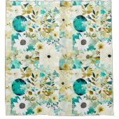 Hübsche Volkskunst Weiße und türkisfarbene Blume Duschvorhang (Vorderseite)