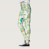 Hübsche Volkskunst Weiße und türkisfarbene Blume Leggings (Links)