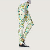 Hübsche Volkskunst Weiße und türkisfarbene Blume Leggings (Rechts)