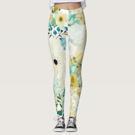 Hübsche Volkskunst Weiße und türkisfarbene Blume Leggings
