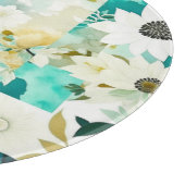 Hübsche Volkskunst Weiße und türkisfarbene Blume Schneidebrett (Ecke)