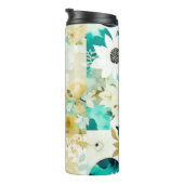 Hübsche Volkskunst Weiße und türkisfarbene Blume Thermosbecher (Nach rechts gedreht)