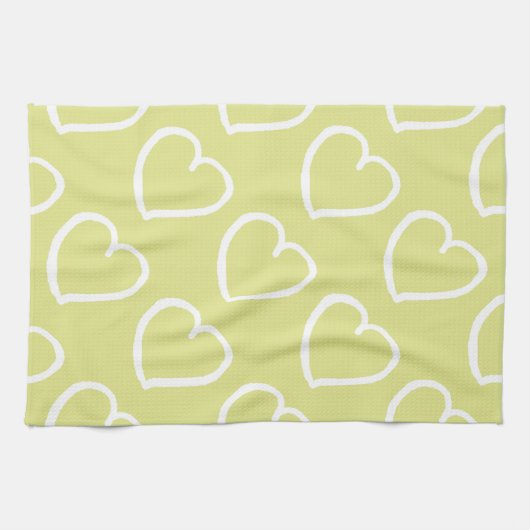 Hübsche, von Hand gezeichnete Herzen auf Grün Handtuch (Horizontal)