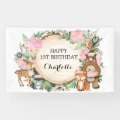 Hübsche Waldtiere Mädchen zum Geburtstag Banner (Horizontal)