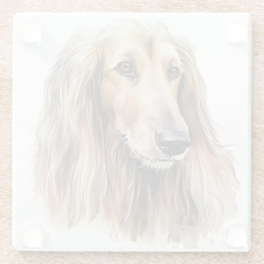 HÜBSCHE WASSERFARBE AFGHAN HUNDE FACE GLASUNTERSETZER (Rückseite)