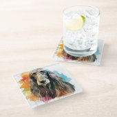 HÜBSCHE WASSERFARBE AFGHAN HUNDE FACE GLASUNTERSETZER (Schrägansicht)