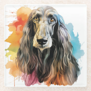 HÜBSCHE WASSERFARBE AFGHAN HUNDE FACE GLASUNTERSETZER