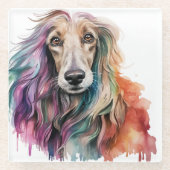 HÜBSCHE WASSERFARBE AFGHAN HUNDE FACE GLASUNTERSETZER (Vorderseite)