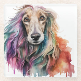 HÜBSCHE WASSERFARBE AFGHAN HUNDE FACE GLASUNTERSETZER