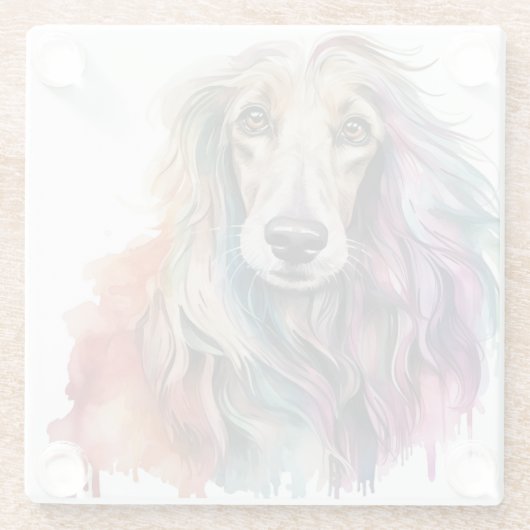 HÜBSCHE WASSERFARBE AFGHAN HUNDE FACE GLASUNTERSETZER (Rückseite)