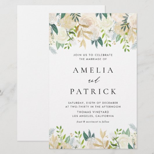 Hübsche Wasserfarbe Elfenbein Hochzeit Einladung (Vorne/Hinten)